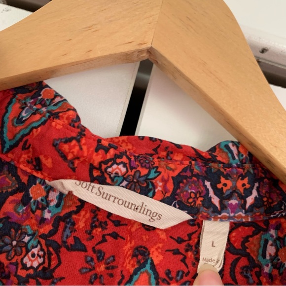 Soft Surroundings Blouse Long Sleeve Tunic Popover Button Down Printed Size L - Picture 5 of 7